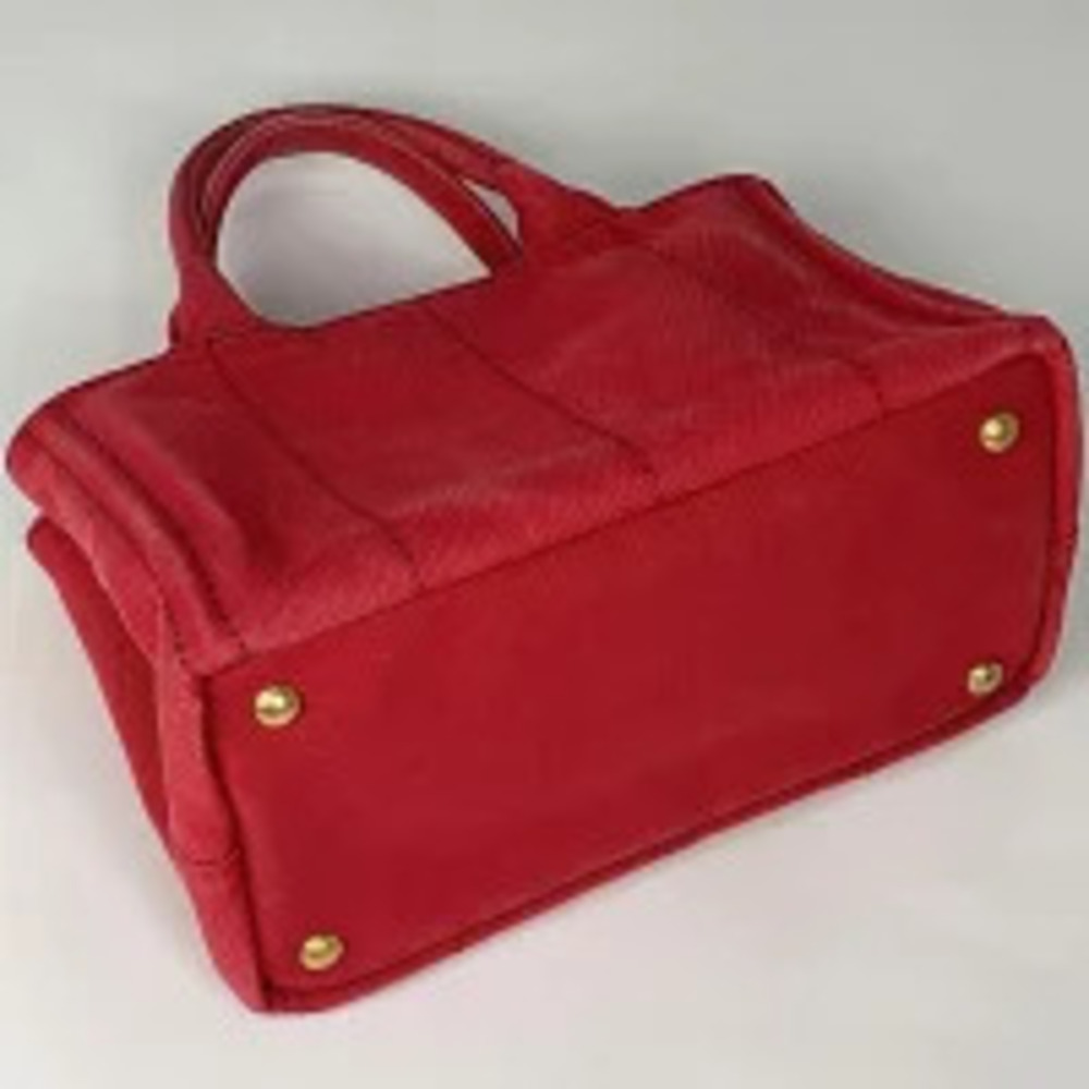 Prada Red Canapa 2way Canvas Bag Tote Handbag Shoulder Red